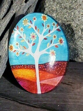 Handmade Tree of Life 40x30mm Oval Tempered Glass Cabochon 6939-N